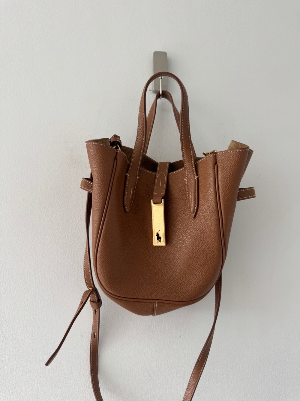 POLO RALPH LAUREN ID Small Leather Top Handle Bag in Brown - Picture 3 of 7
